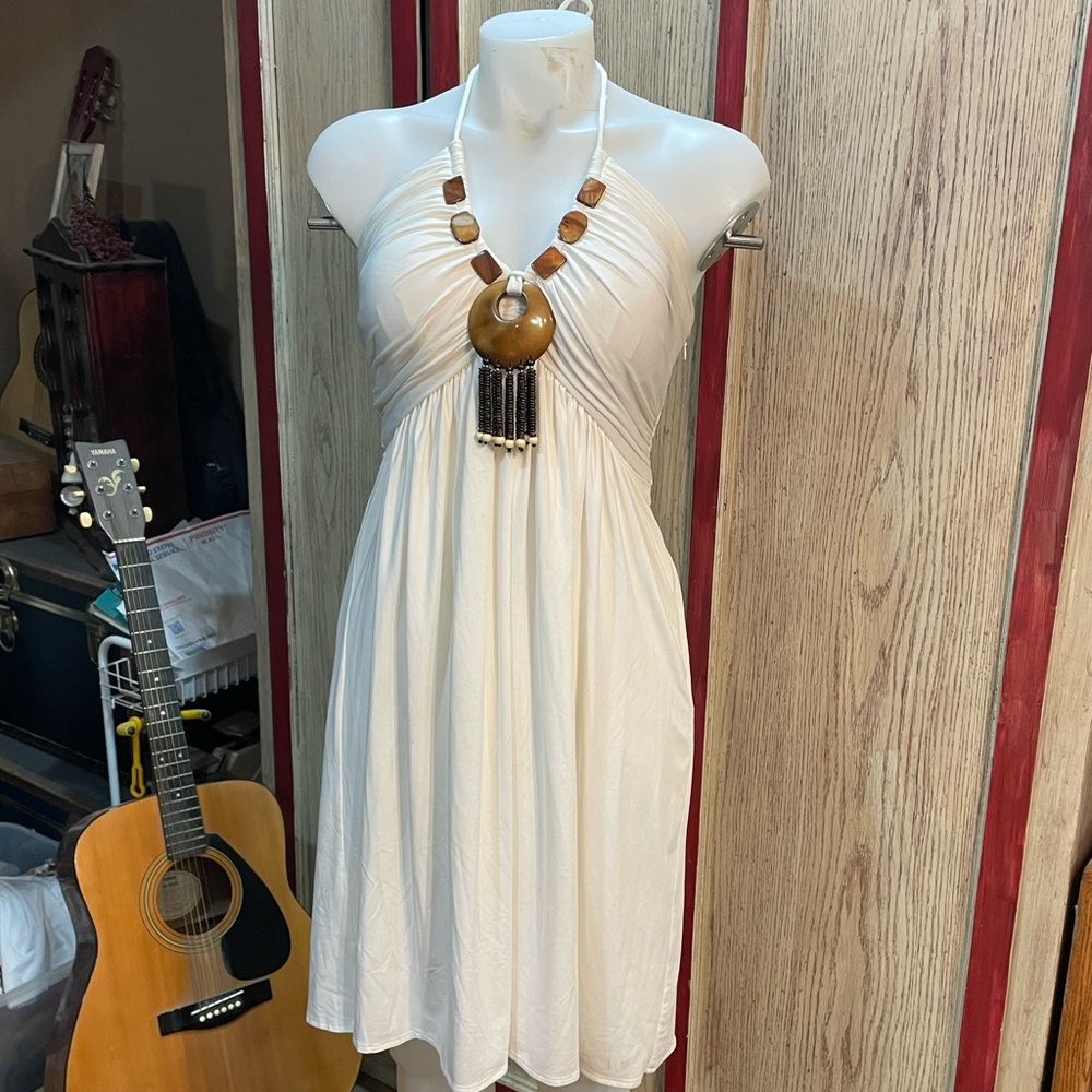 Boston Proper Cream Strapless Dress with Beaded Detail